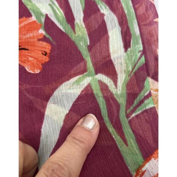 Express Women Maroon Floral Maxi Dress XS Ruffle High Low Flowy Fairy Festival - Picture 10 of 16